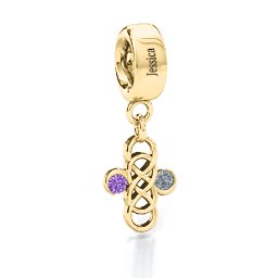 Sisters Forever Bracelet Charm in 10K Solid Yellow Gold with Amethyst and Cubic Zirconia