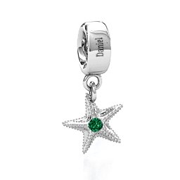 Starfish Bracelet Charm in 925 Sterling Silver with Emerald