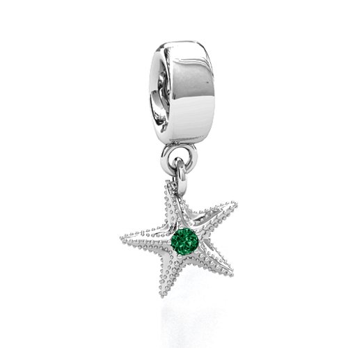 Starfish Bracelet Charm – Sterling Silver with Emerald