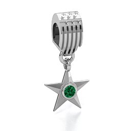 U.S Military Medal Bracelet Charm in 925 Sterling Silver with Emerald and Blue Sapphire