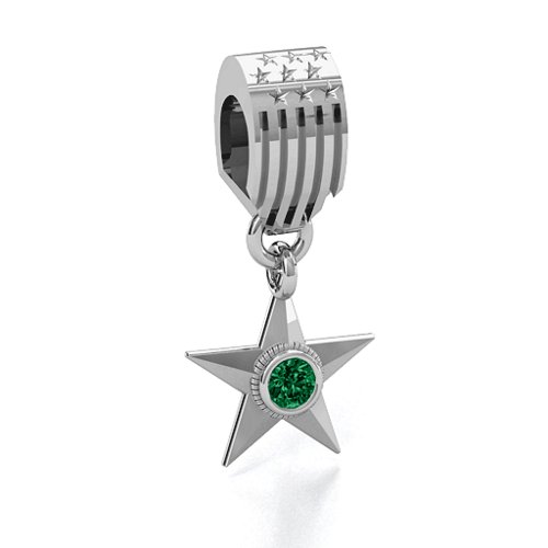 U.S Military Medal Bracelet Charm – Sterling Silver with Emerald