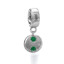 Yin-Yang Perfect Match Bracelet Charm in 925 Sterling Silver with Emerald
