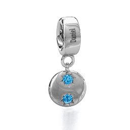 Yin-Yang Perfect Match Bracelet Charm in 925 Sterling Silver with Blue Topaz