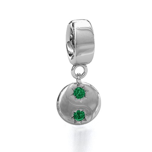 Yin-Yang Perfect Match Bracelet Charm – Sterling Silver with Emerald