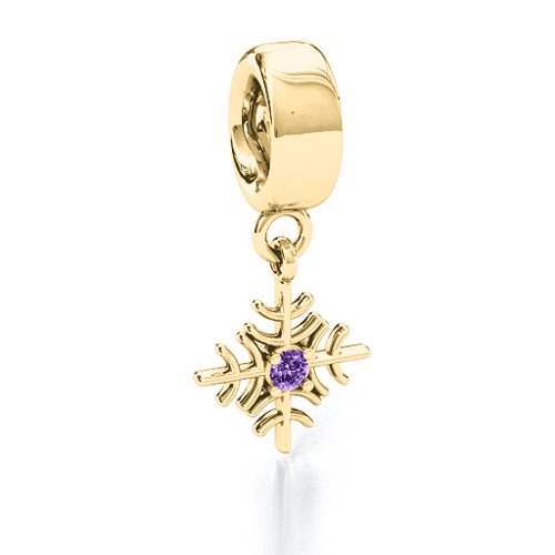 Snowflake Bracelet Charm – 10K Yellow Gold with Amethyst