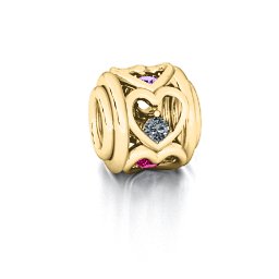 Heart Quintet Bracelet Charm in 10K Solid Yellow Gold with Amethyst, Cubic Zirconia, Ruby, Emerald, and Blue Sapphire