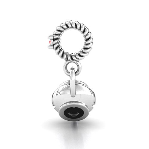 Teapot with Hearts Bracelet Charm – Sterling Silver with Garnet