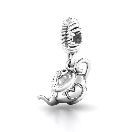 Teapot with Hearts Bracelet Charm – Sterling Silver with Alexandrite