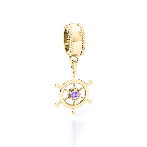 Ship's Wheel Bracelet Charm – 10K Yellow Gold with Amethyst