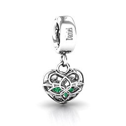Beautiful Blossom Caged Bracelet Charm in 925 Sterling Silver with Emerald, Blue Sapphire, and Cubic Zirconia