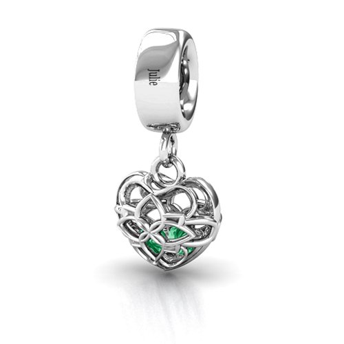 Beautiful Blossom Caged Bracelet Charm – Sterling Silver with Emerald