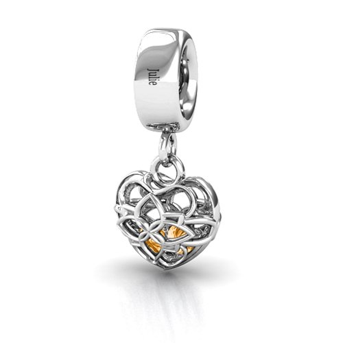 Beautiful Blossom Caged Bracelet Charm – Sterling Silver with Citrine