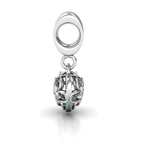 Beautiful Blossom Caged Bracelet Charm – Sterling Silver with Emerald