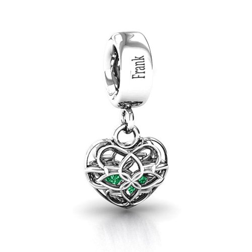 Beautiful Blossom Caged Bracelet Charm – Sterling Silver with Emerald