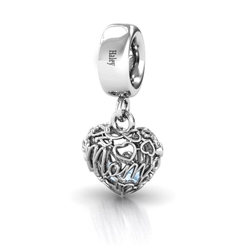 A Mother's Love Caged Bracelet Charm – Sterling Silver with Aquamarine