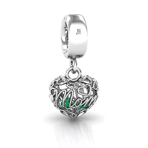 A Mother's Love Caged Bracelet Charm – Sterling Silver with Emerald