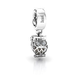 Scholarly Owl Caged Bracelet Charm in 925 Sterling Silver with Smokey Quartz and Garnet
