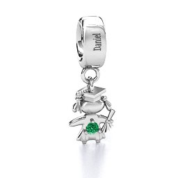 She Graduated! Bracelet Charm in 925 Sterling Silver with Emerald