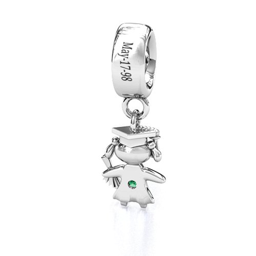 She Graduated! Bracelet Charm – Sterling Silver with Emerald