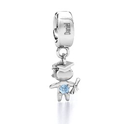 He Graduated! Bracelet Charm in 925 Sterling Silver with Aquamarine