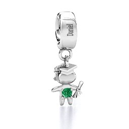 He Graduated! Bracelet Charm in 925 Sterling Silver with Emerald