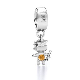 He Graduated! Bracelet Charm in 925 Sterling Silver with Citrine
