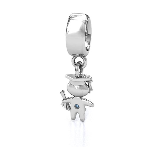 He Graduated! Bracelet Charm – Sterling Silver with Aquamarine