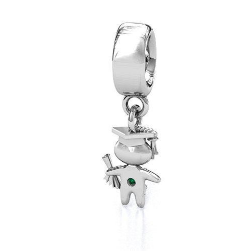 He Graduated! Bracelet Charm – Sterling Silver with Emerald