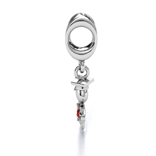 He Graduated! Bracelet Charm – Sterling Silver with Garnet