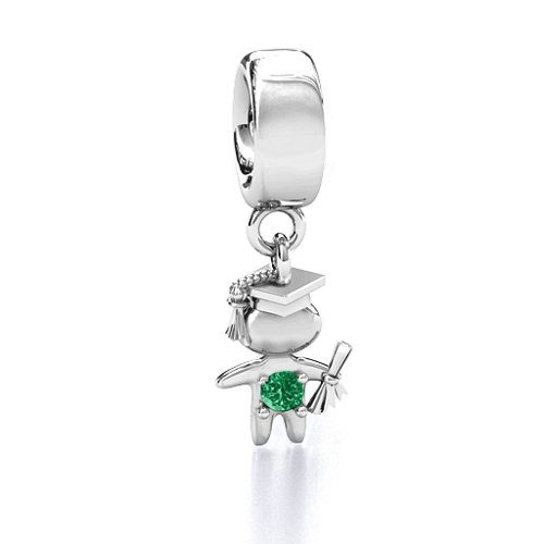 He Graduated! Bracelet Charm – Sterling Silver with Emerald