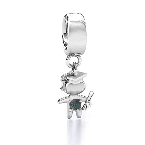 He Graduated! Bracelet Charm – Sterling Silver with Alexandrite