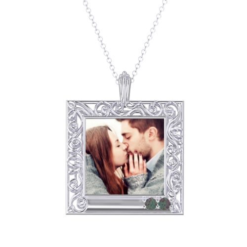 Square Engravable Filligree Photo Frame Necklace – Sterling Silver with Alexandrite