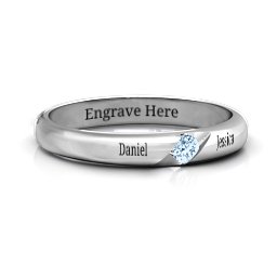 Women's Reveal Stone Grooved Ring in 925 Sterling Silver with Aquamarine