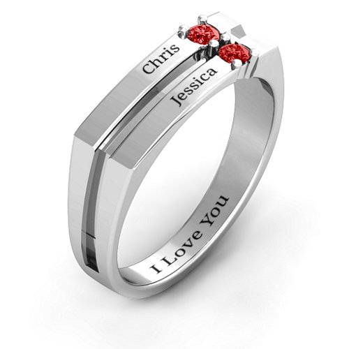Women's Crevice Grooved Ring – Sterling Silver with Garnet