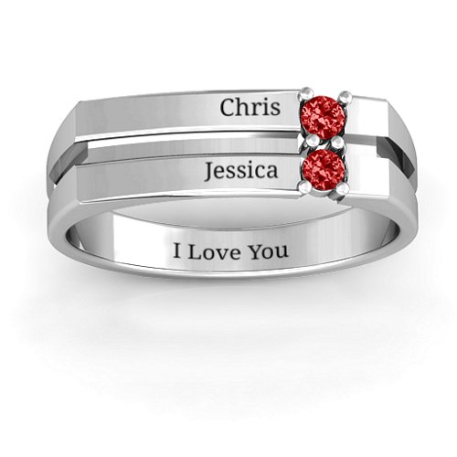 Women's Crevice Grooved Ring – Sterling Silver with Garnet