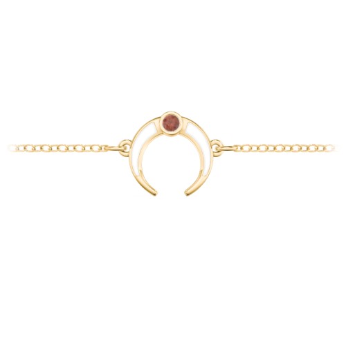 Crescent Horn Anklet with White Cold Enamel – 18K Gold Plated Silver with Garnet