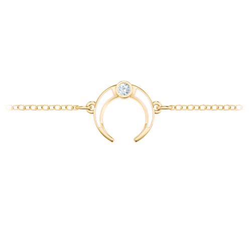 Crescent Horn Anklet with White Cold Enamel – 18K Gold Plated Silver with Aquamarine