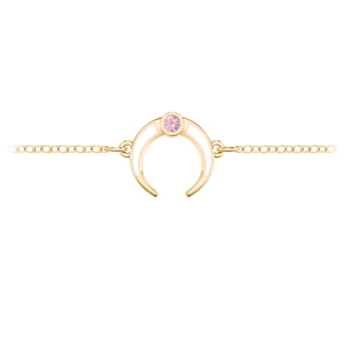 Crescent Horn Anklet with White Cold Enamel – 18K Gold Plated Silver with Pink Tourmaline