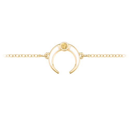 Crescent Horn Anklet with White Cold Enamel – 18K Gold Plated Silver with Citrine