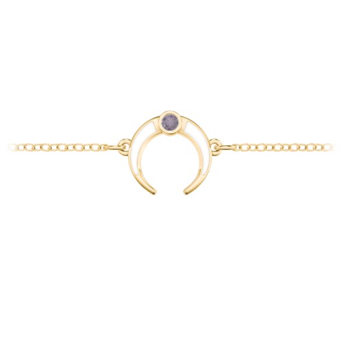 Crescent Horn Anklet with White Cold Enamel – 18K Gold Plated Silver with Alexandrite