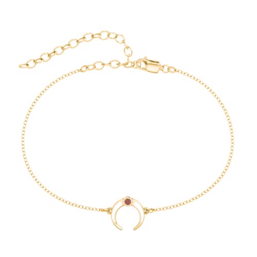 Crescent Horn Anklet with White Cold Enamel – 18K Gold Plated Silver with Garnet