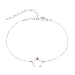 Crescent Horn Anklet with White Cold Enamel in 925 Sterling Silver with Garnet