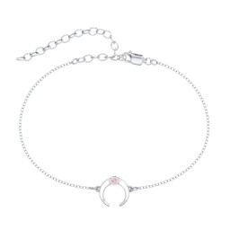 Crescent Horn Anklet with White Cold Enamel in 925 Sterling Silver with Pink Tourmaline