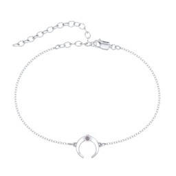 Crescent Horn Anklet with White Cold Enamel in 925 Sterling Silver with Alexandrite