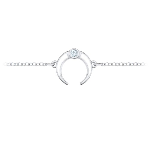 Crescent Horn Anklet with White Cold Enamel – Sterling Silver with Aquamarine