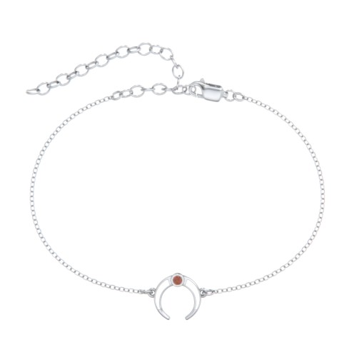 Crescent Horn Anklet with White Cold Enamel – Sterling Silver with Garnet