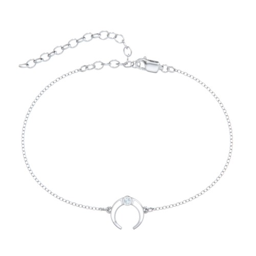 Crescent Horn Anklet with White Cold Enamel – Sterling Silver with Aquamarine