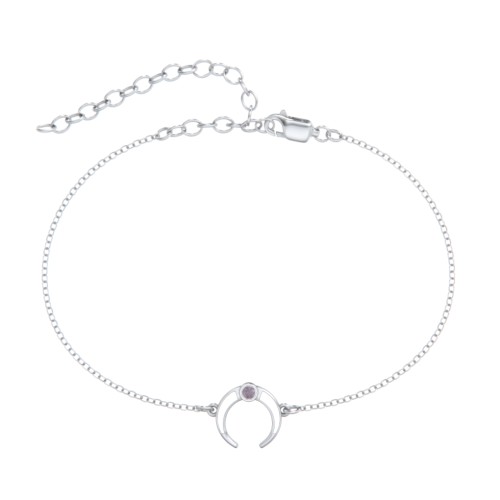 Crescent Horn Anklet with White Cold Enamel – Sterling Silver with Alexandrite
