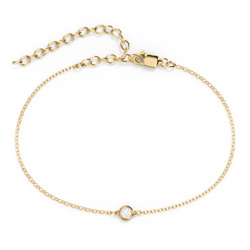 Bezel-Set Round Stone Station Anklet – 18K Gold Plated Silver with Diamond
