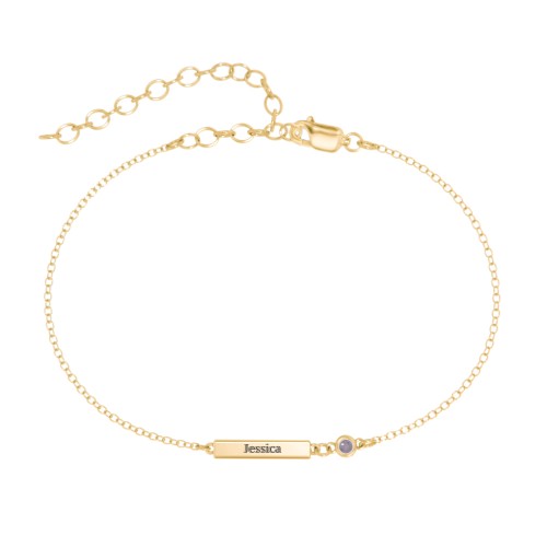 Petite Bar Anklet with Bezel Set Stone – 18K Gold Plated Silver with Alexandrite